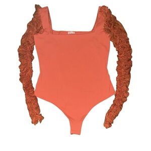 Ruffled Sleeve Coral Bodysuit